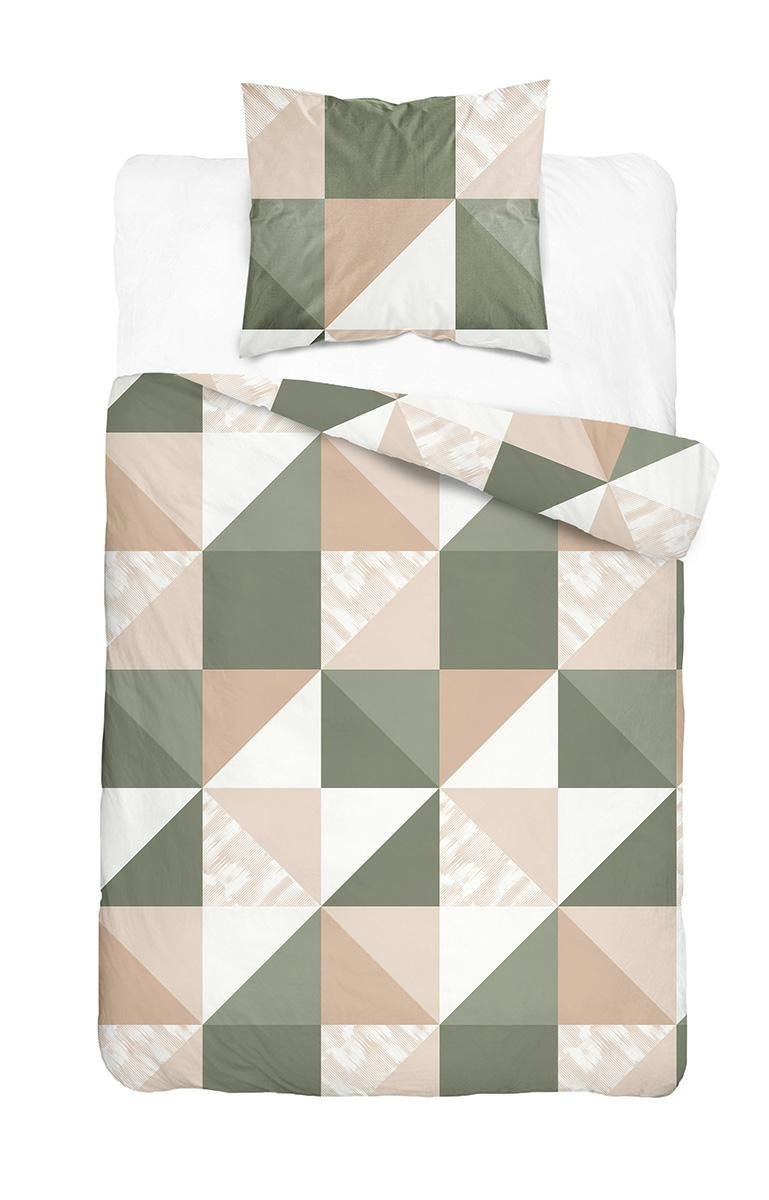 Pościel satynowa 140x200 różowa szara w geometryczny - Home Satin