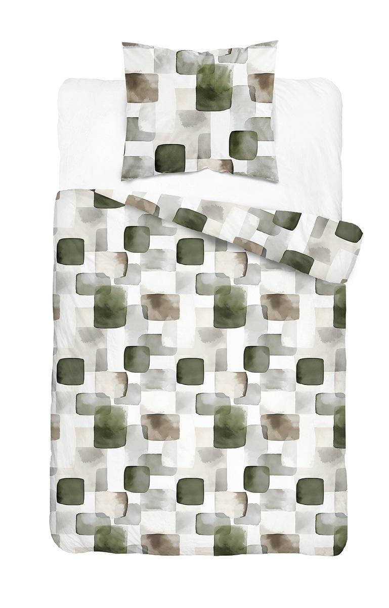 Pościel satynowa 140x200 szara zielona w geometryczny - Home Satin
