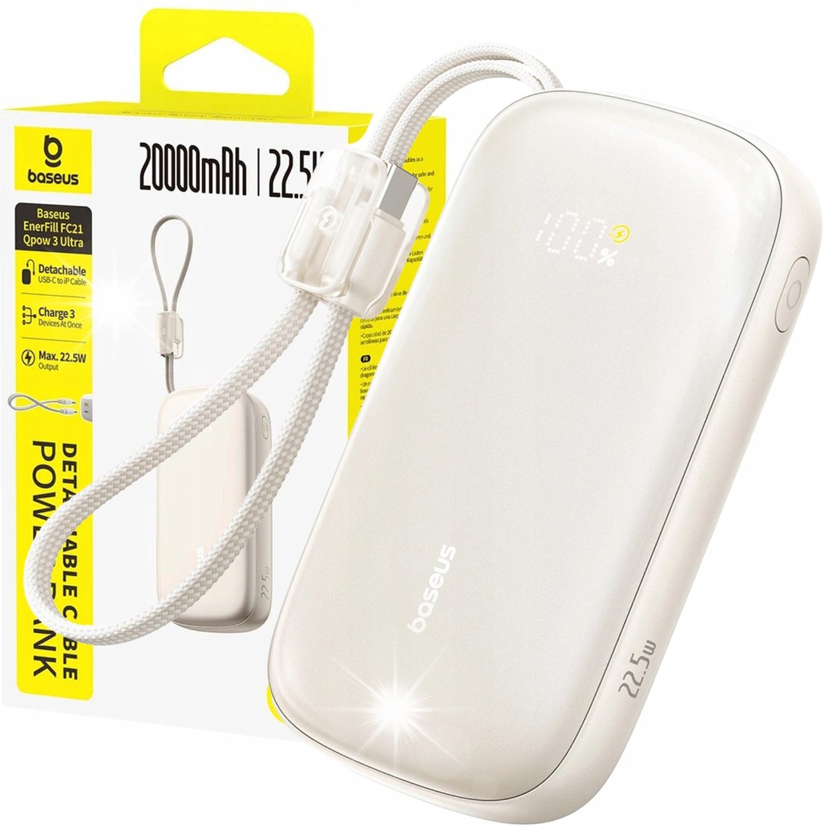 Powerbank Baseus EnerFill FC21 20000 mAh 22,5 W USB-A USB-C - Beżowy