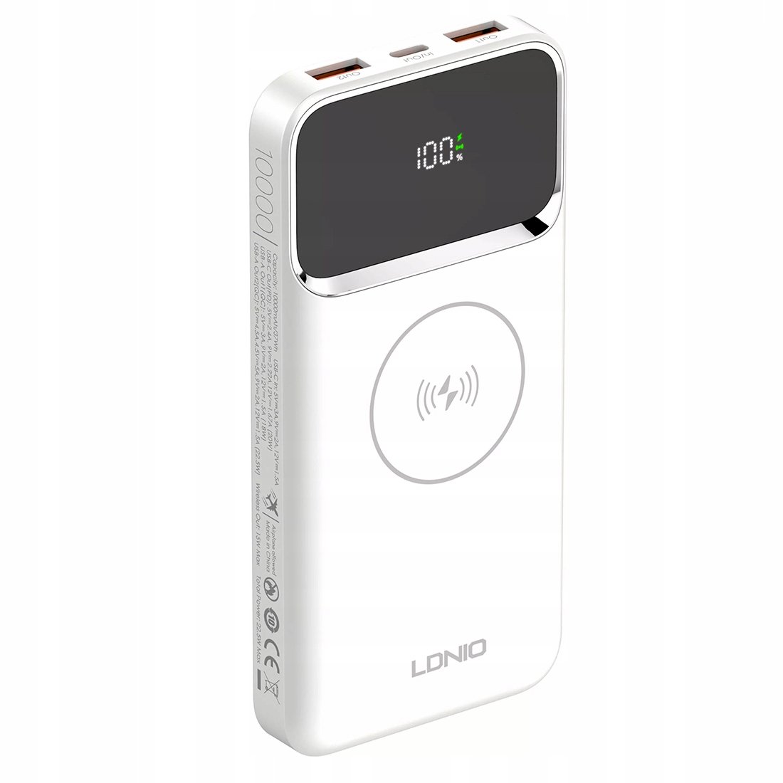 Powerbank LDNIO 10000 mAh ŁADOWARKA INDUKCYJNA 15W Qi magnes USB-C/A