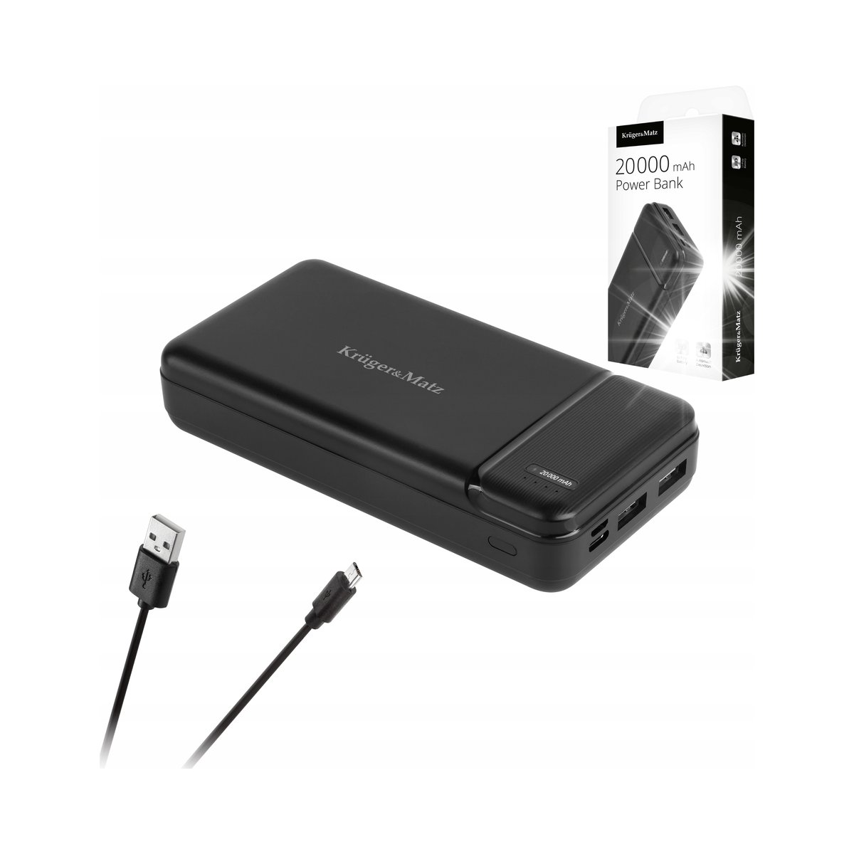 Kruger&Matz KM0906 Power bank 20000 mAh USB x2 USB-C Micro-USB LED