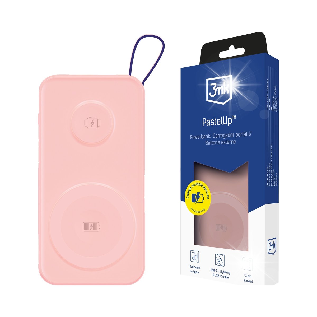 Powerbank 3mk PastelUp 1,000mAh 22.5W USB 1A1C różowy