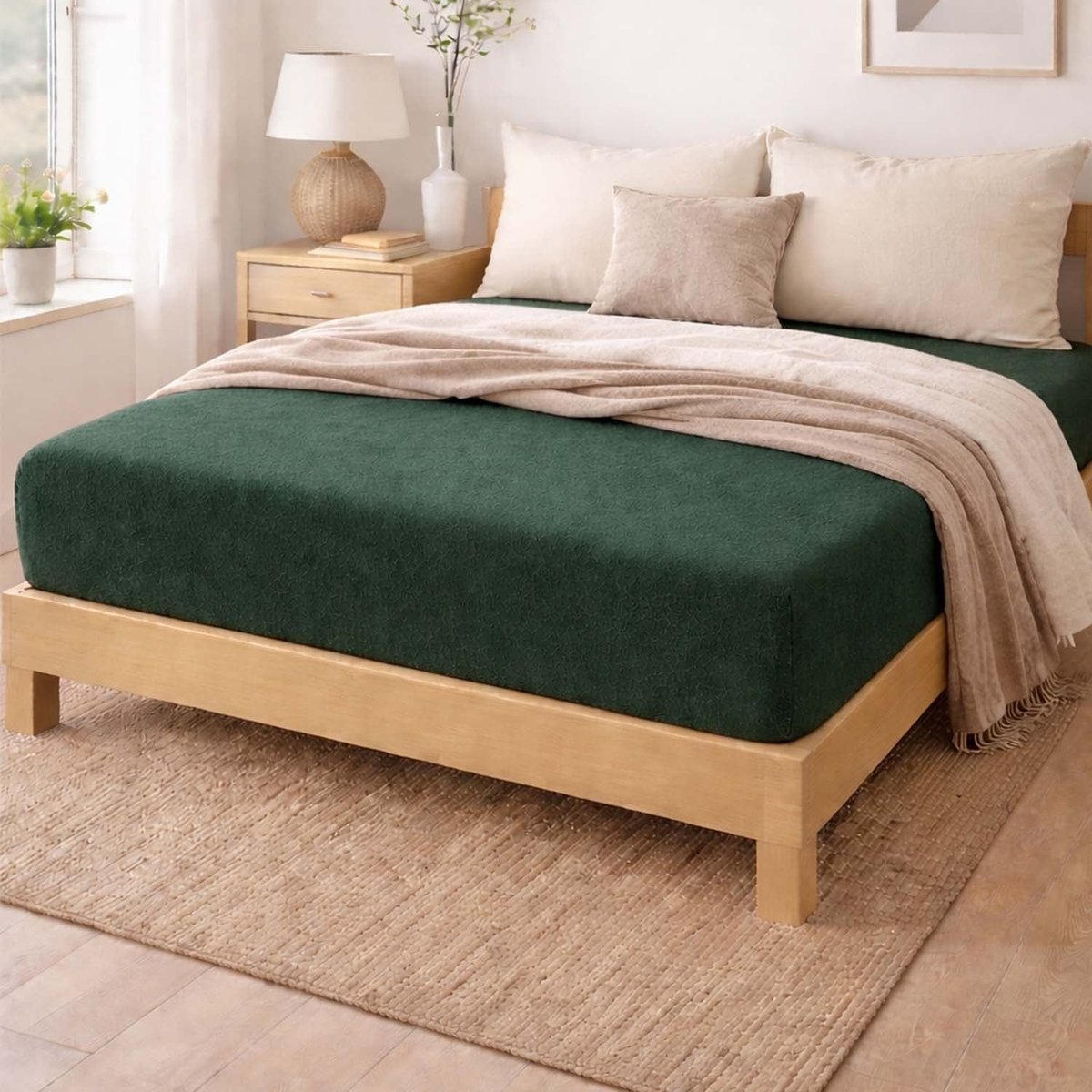 Prześcieradło frotte z gumką 90 x 200 cm Pation Home Luneo, zielone