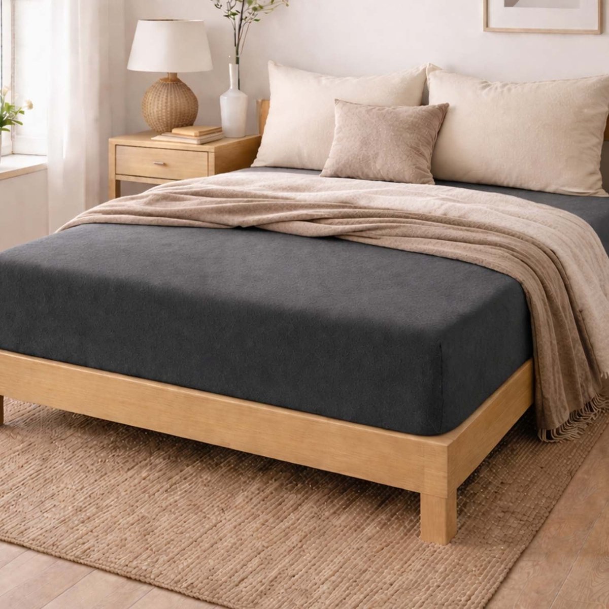 Prześcieradło frotte z gumką 180 x 200 cm Pation Home Luneo, grafitowe