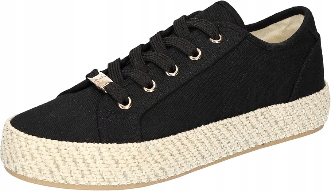 2GO FASHION CZARNE TRAMPKI DAMSKIE Z TKANINY Z PLECIONĄ PODESZWĄ 39 16LA