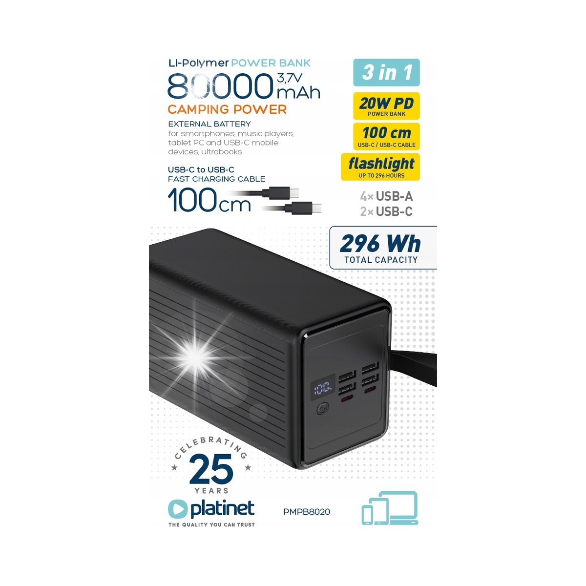 DUŻY WYDAJNY Power-bank 80000mAh akumulator 4xUSB 2xUSB-C PD 20W SCP 22.5W