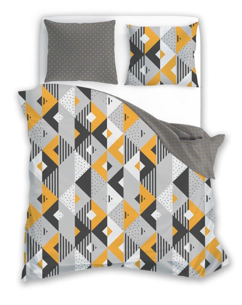 Pościel flanelowa 220x200 Pure Flannel szara pomarańczowa geometria Faro