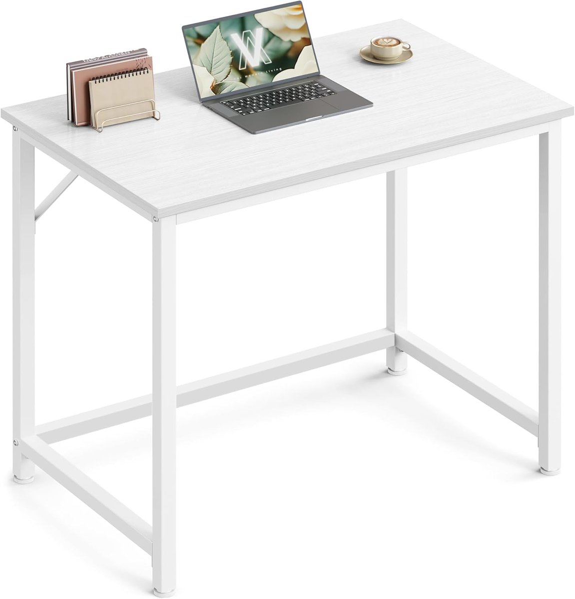 Songmics Biurko białe kwadratowe 80 x 50 x 76 cm biały stolik boczny