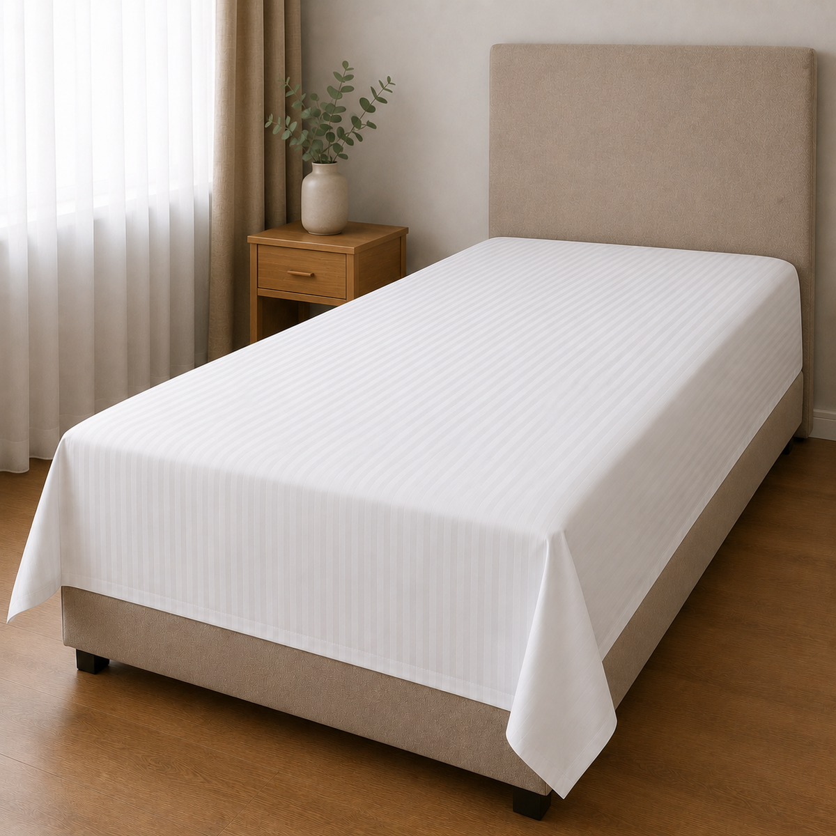 Prześcieradło 170x280 Na Materac 90-120 cm Adamaszek Prążek 4 mm Białe 95°C Premium