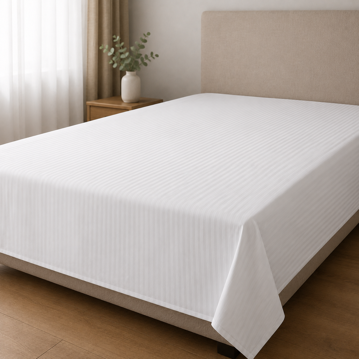 Prześcieradło 260x280 Na Materac Do 220 cm Adamaszek Prążek 4 mm Białe 95°C Premium
