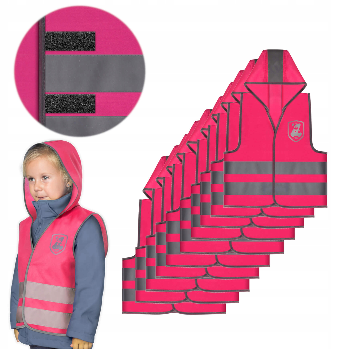 Kamizelka odblaskowa ostrzegawcza róż z kapturem dzieci 80-130cm 3-6l 10szt