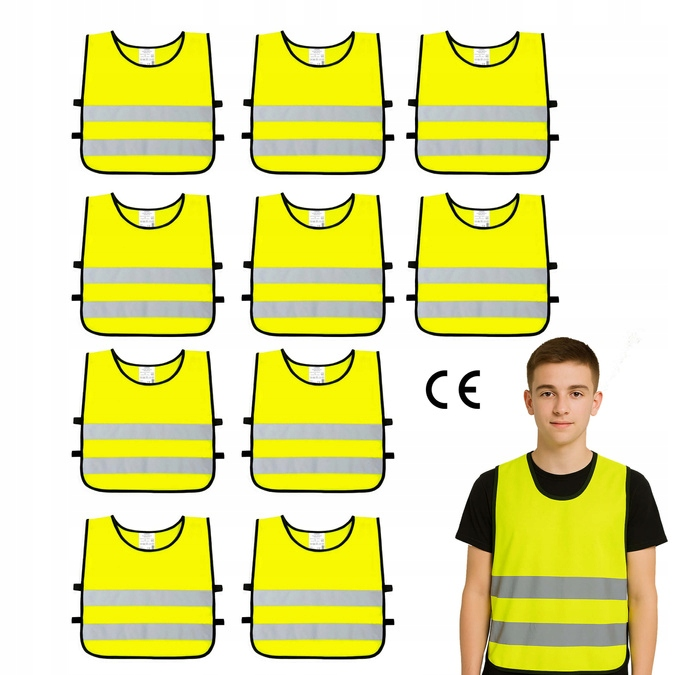 Kamizelka odblaskowa ostrzegawcza żółta dla dzieci młodzieży 50x55cm 10szt