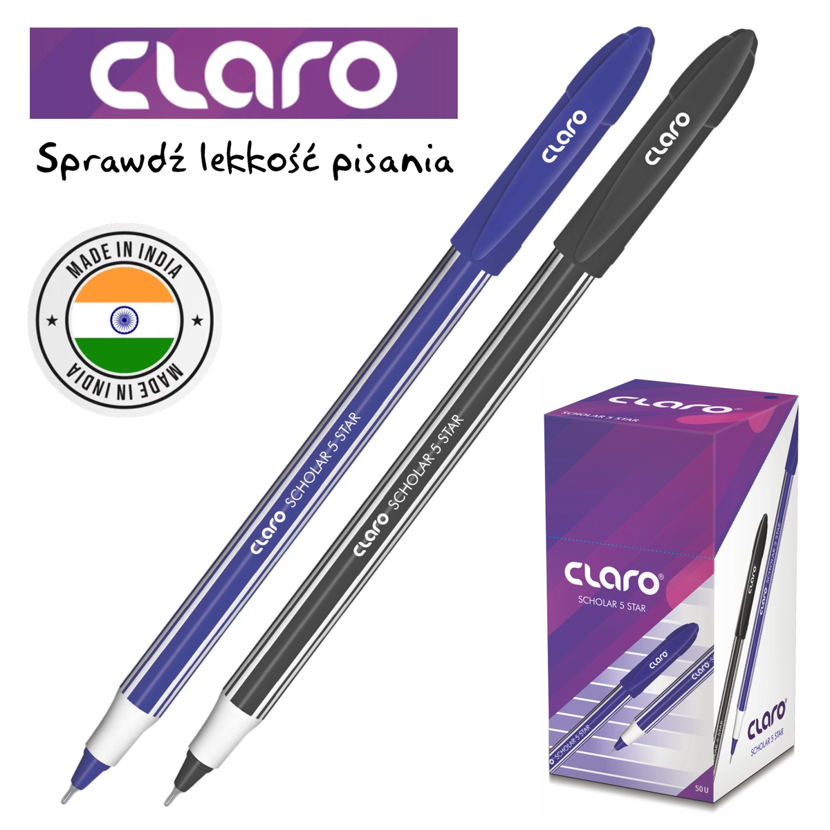 Długopis CLARO SCHOLAR 5 STAR - BLUE niebieski / BLACK czarny 0,6 mm Opakowanie = 50 szt. (0,60 zł za 1 szt.).