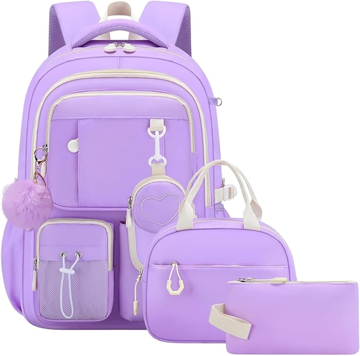 Plecak szkolny Kawaii 23L zestaw 4 sztuki fioletowy wodoodporny