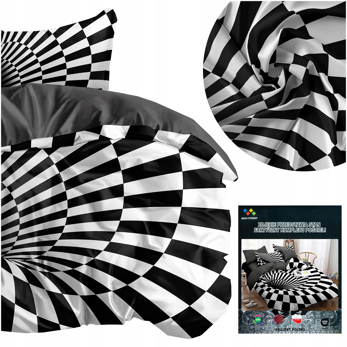 Pościeli 140x200 poszewka 70x80 Andreas geometryczna czarno biała komplet
