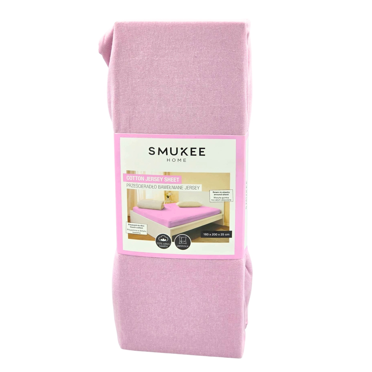 Smukee Prześcieradło bawełniane Jersey z gumką 160x200x25cm różowe