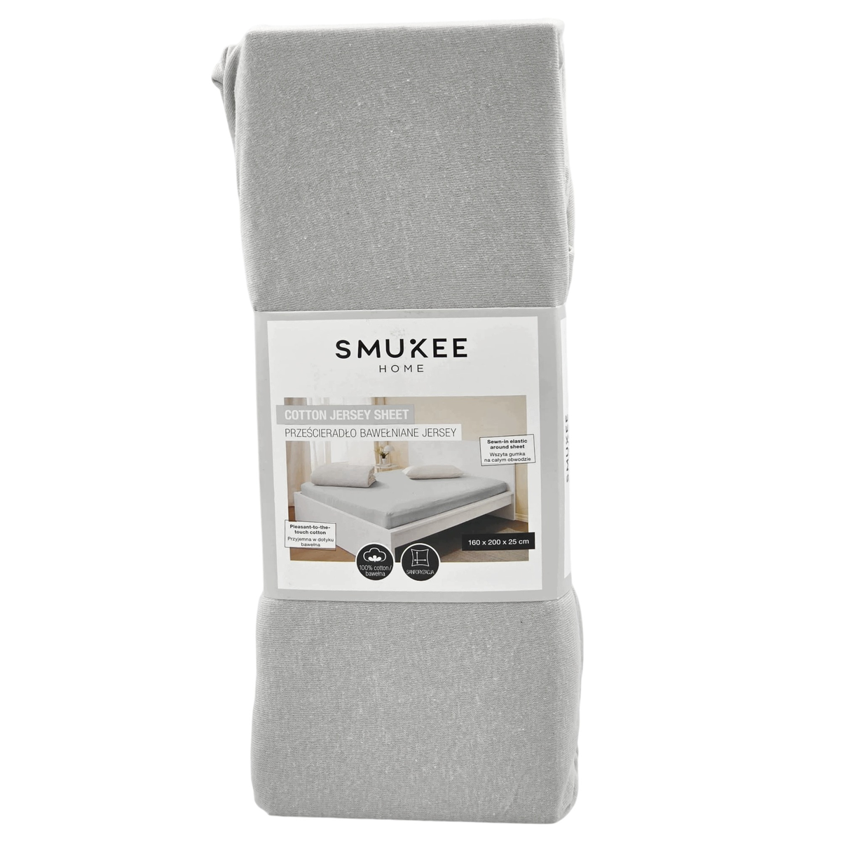 Smukee Prześcieradło bawełniane Jersey z gumką 160x200x25cm szare jasne