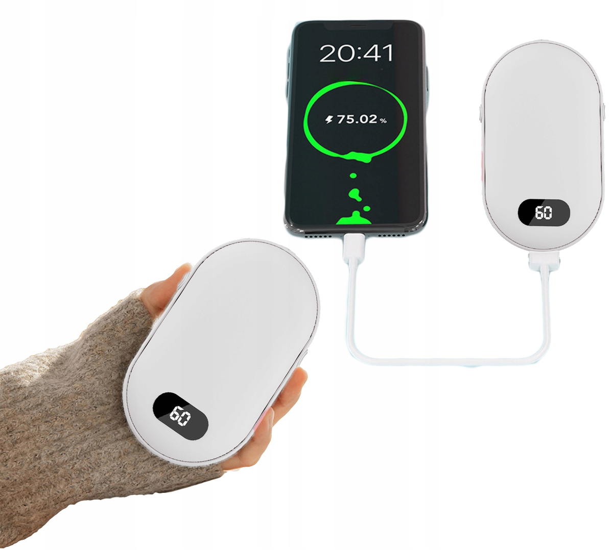 Ogrzewacz do dłoni - PowerBank 5200mAh 2w1 - Biały