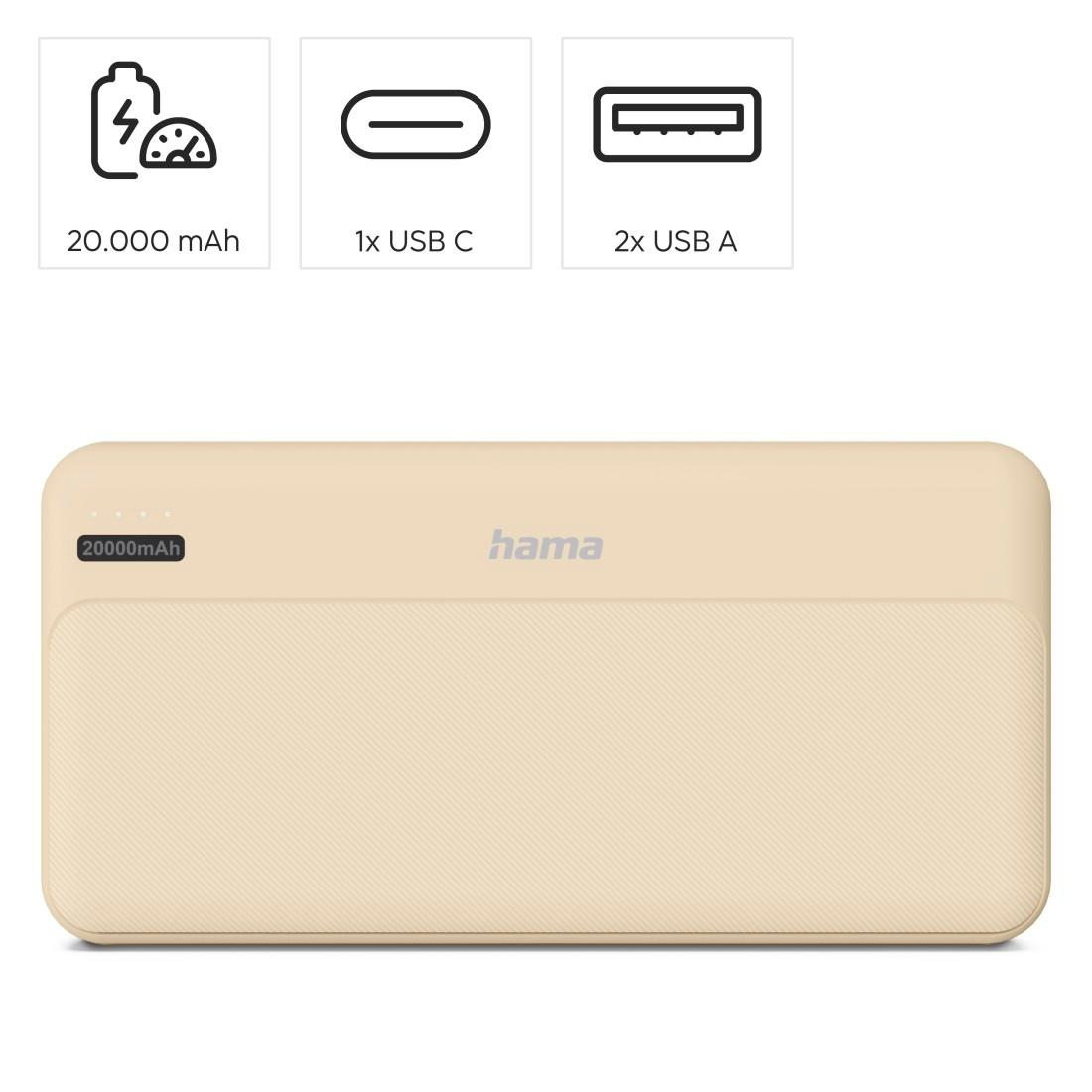 Powerbank Hama Power Pack Pocket 20 20000 mAh 2x USB-A piaskowy