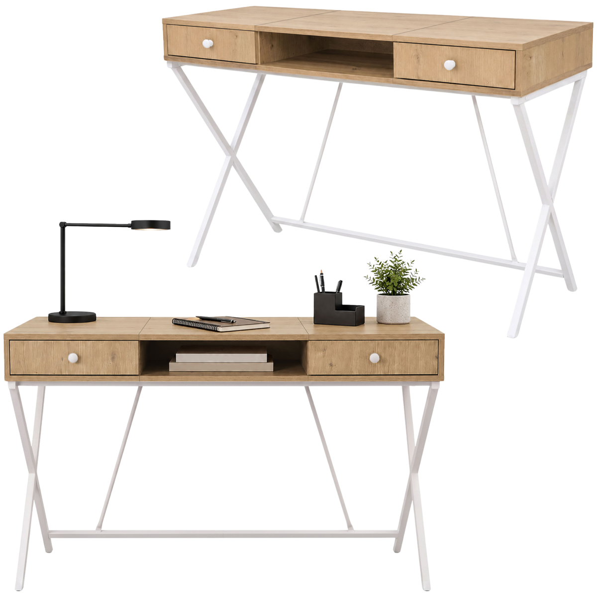 Biurko Komputerowe Loft Z Szufladami I Wnęką Do Biura Gabinetu Dąb Artisan