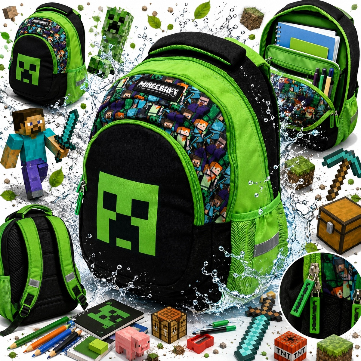 PLECAK SZKOLNY MINECRAFT 20L 3 KOMORY ASTRA AB330 A4 CHŁOPIEC POJEMNY