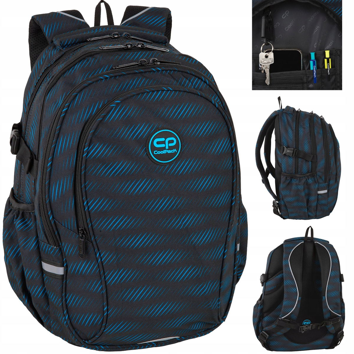 PLECAK SZKOLNY MLODZIEZOWY COOLPACK COOL PACK PIXEL PIKSELE CZARNY NIEBIESK
