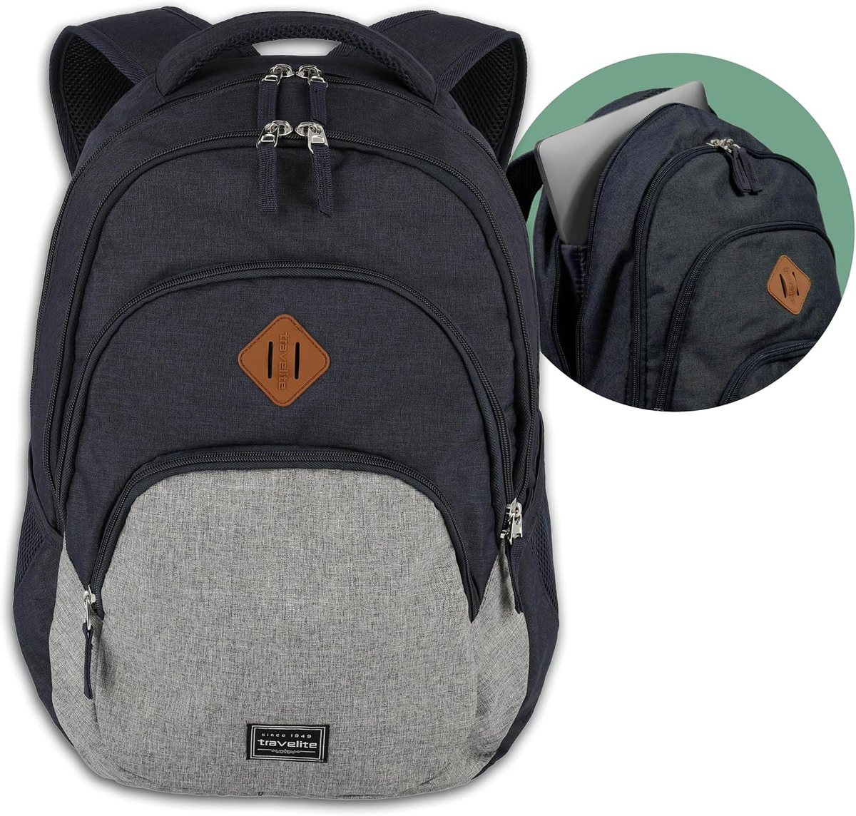 Plecak miejski Travelite Basics 22 L na laptopa 15,6 cala, granatowo-szary