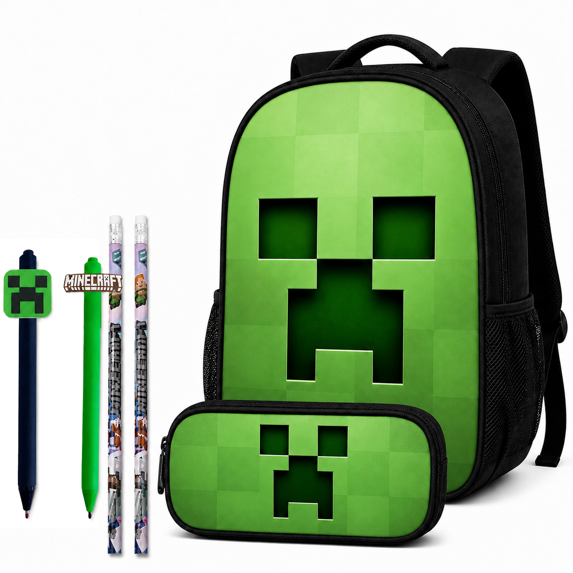 ZESTAW SZKOLNY MINECRAFT CREEPER PLECAK A4 + PIÓRNIK + PRZYBORY 6EL. NOWA SERIA KL. 1-3 4-85908100411847