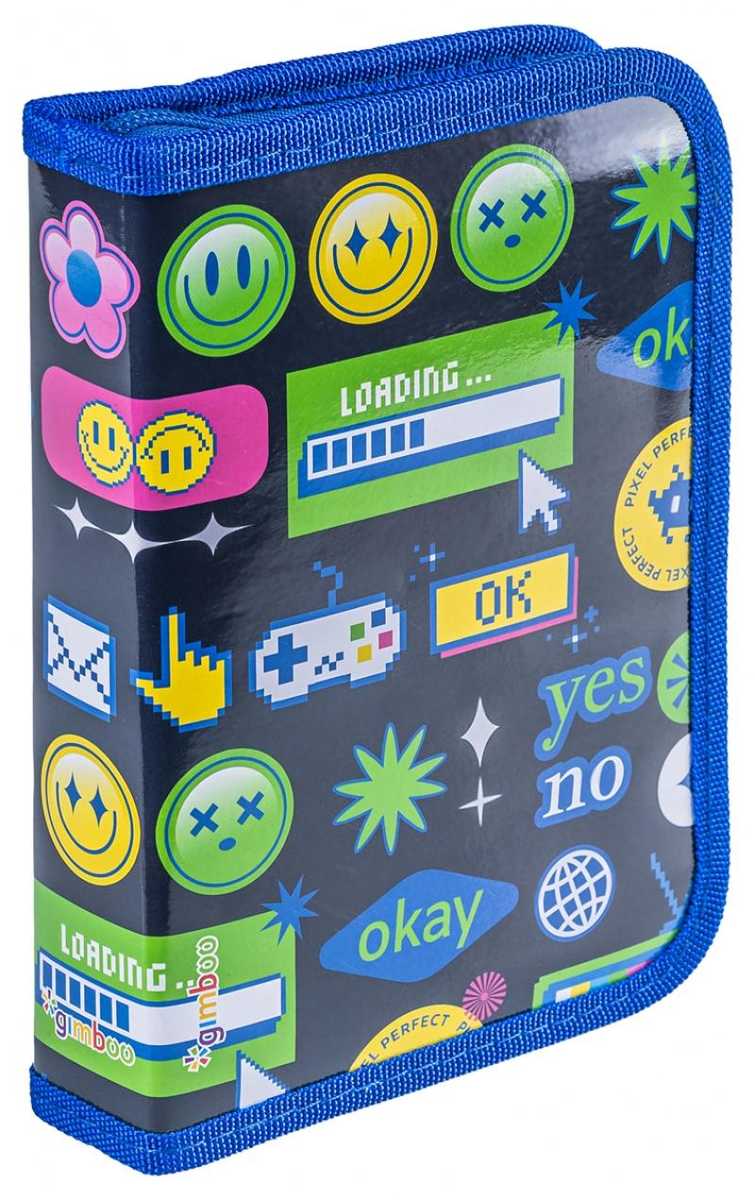 Piórnik szkolny GIMBOO, z wyposażeniem, 1 komora, 1 przekładka, Emojis, granatowy