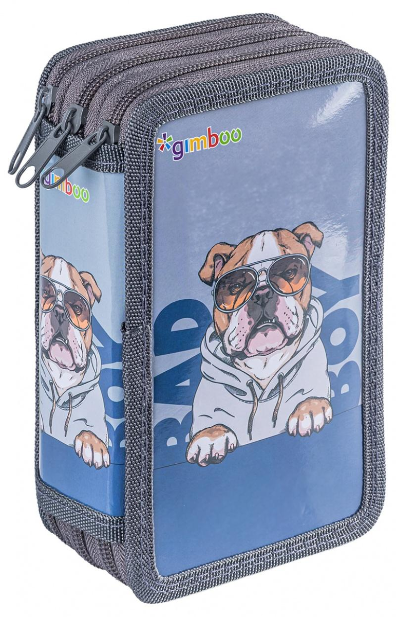 Piórnik z wyposaż. 3-komorowy Bulldog szary - Gimboo