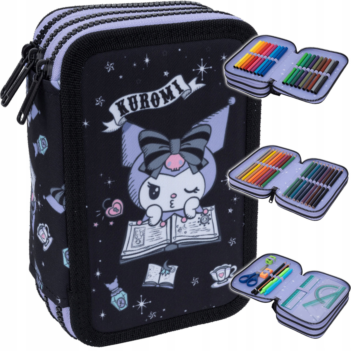 PIORNIK SZKOLNY POTROJNY Z WYPOSAZENIEM COOLPACK KUROMI TRZYKOMOROWY KAWII
