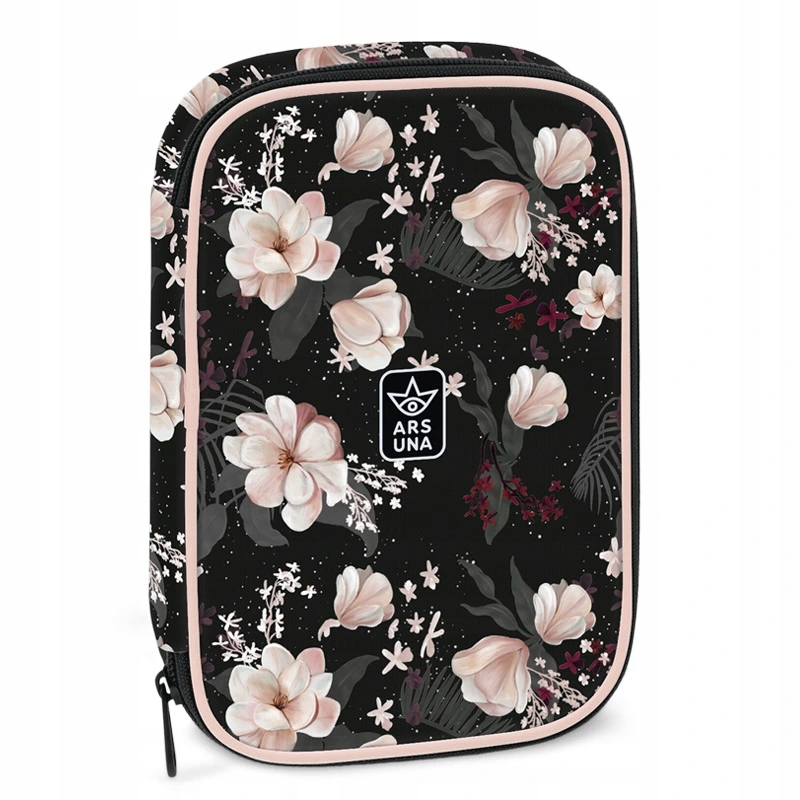 Flowery black pojemny, niesamowity piórnik 4 ścianki - mieści wszystko