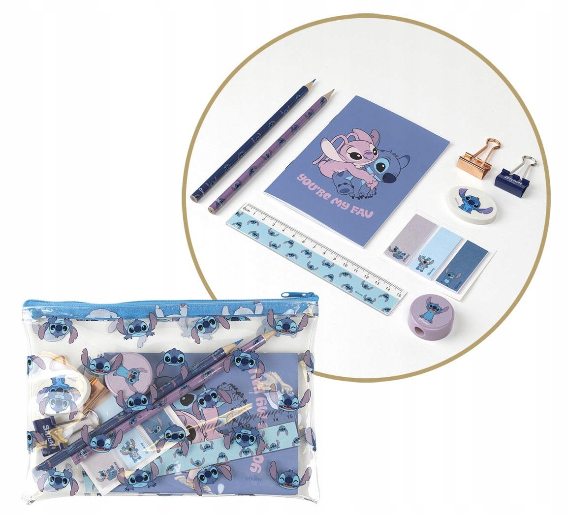 STITCH PIÓRNIK SASZETKA Z WYPOSAŻENIEM NOTES OŁÓWEK SPINACZE DISNEY 12el
