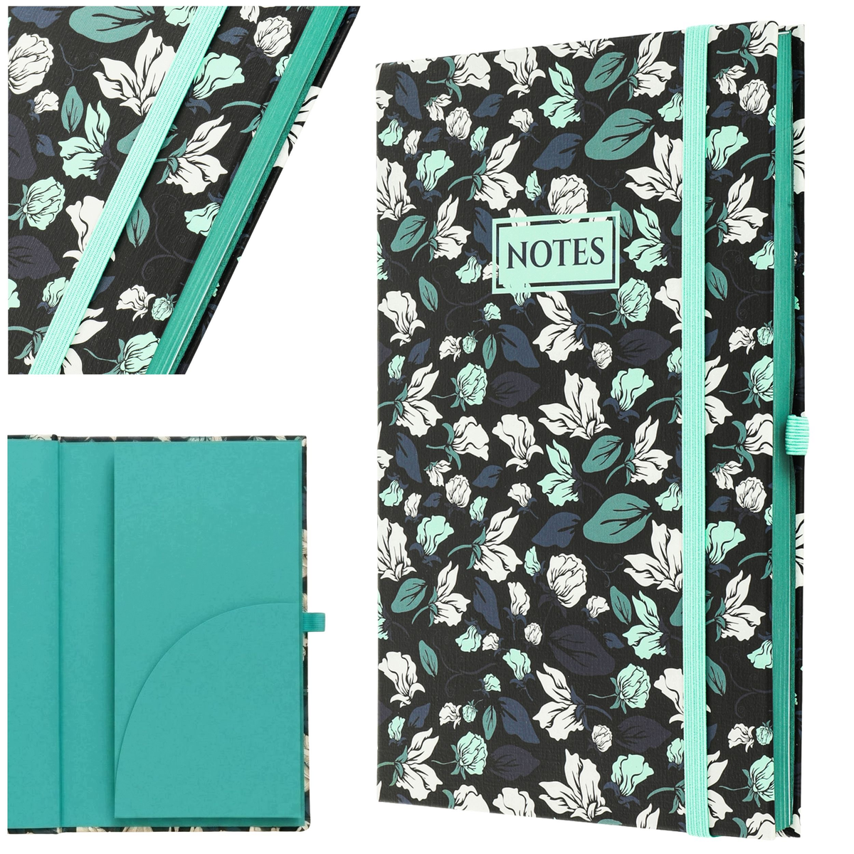Notes A5 w Linie 80 Kartek Notesik z Gumką do Notatek FLOWERS Liście