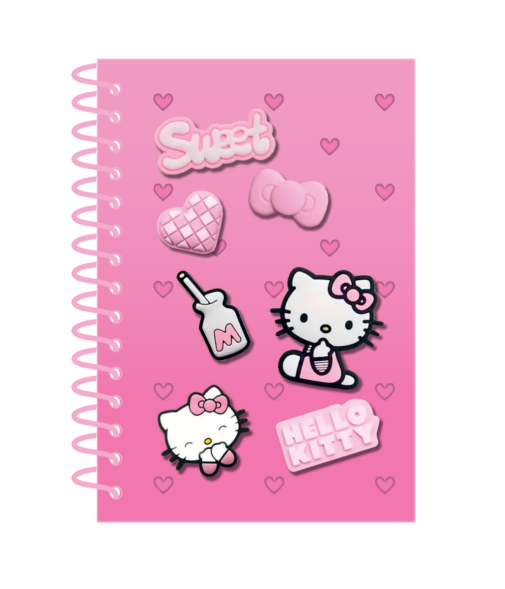 HELLO KITTY - KOŁOBRULION A5 /100 K/SILIKONOWA OKŁADKA Z PINSAMI-PLASTIKOWA SPIRALA/KRATKA/ - WZÓR 1 - PINK 1 /24/