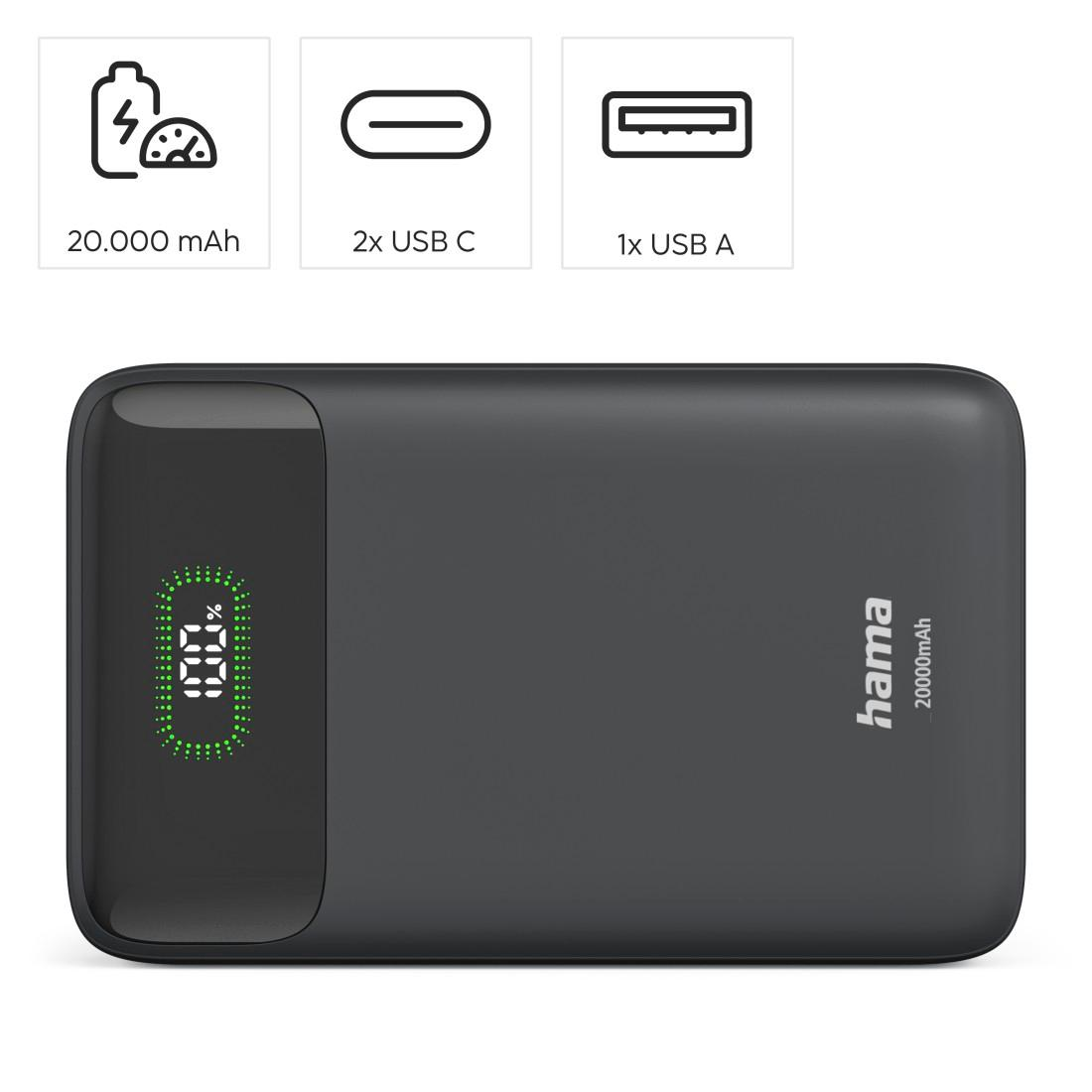 Powerbank Hama PD20 20 W 20000 mAh 2x USB-C USB-A antracytowy