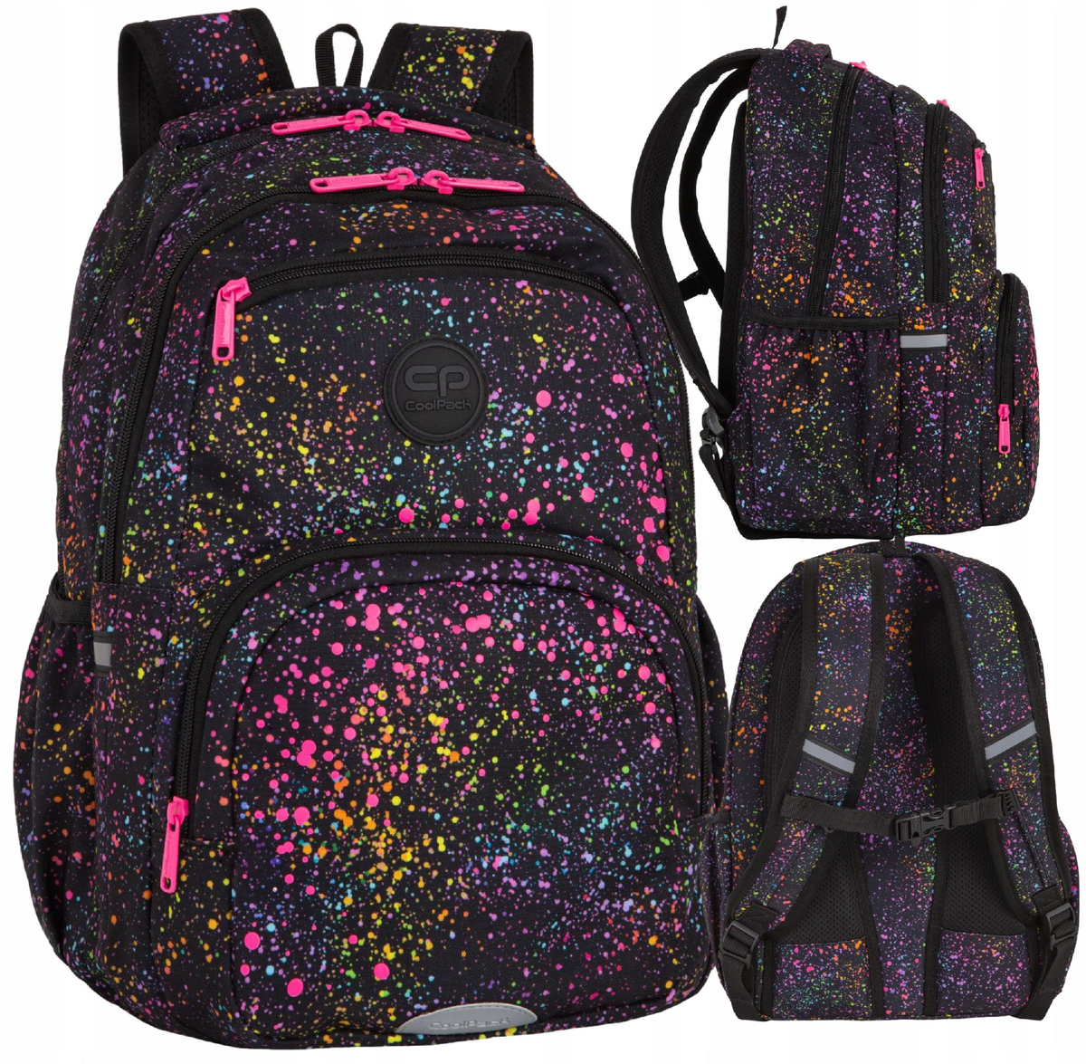 PLECAK SZKOLNY DLA DZIEWCZYNKI COOLPACK MLODZIEZOWY GALAXY CZARNY ROZOWY