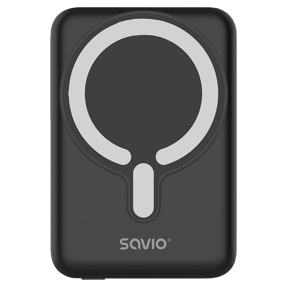Powerbank magnetyczny Savio BA-12 10000 mAh 15 W bezprzewodowy czarny