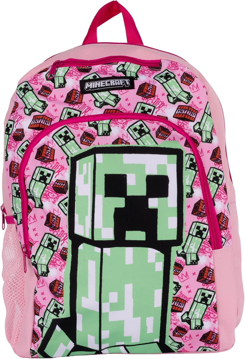 Minecraft plecak szkolny dla dzieci różowy TNT Creeper, rozmiar M