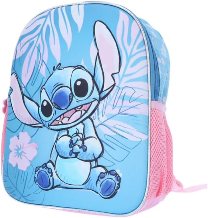 Plecak szkolny Stitch dla dziecka 9 l niebiesko-różowy z zamkiem