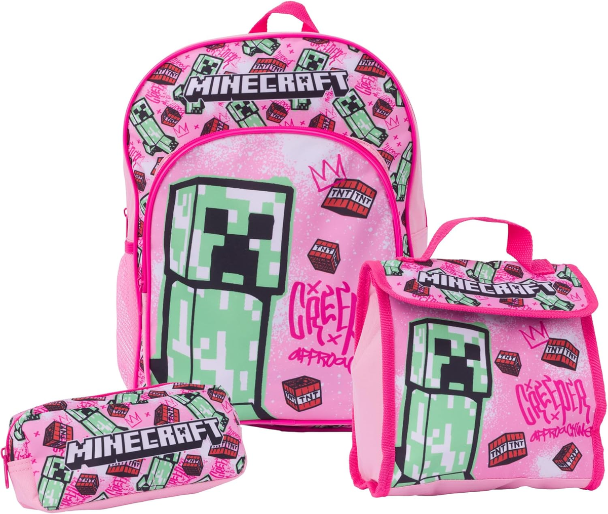 Plecak Minecraft Creeper dla dzieci z torbą na lunch i piórnikiem