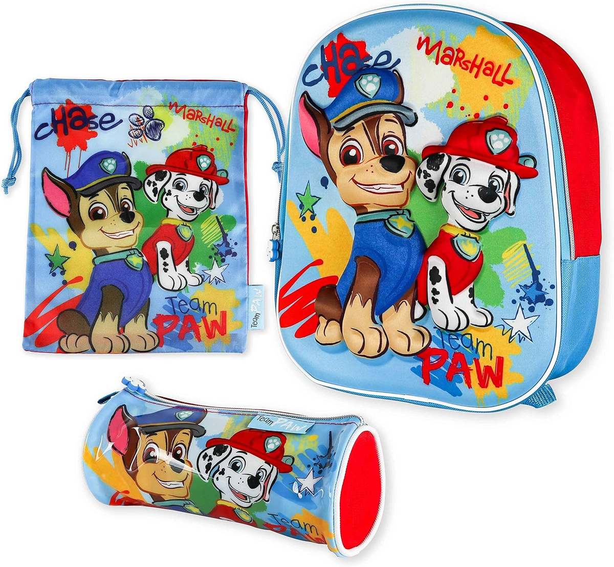 Tornister szkolny 3D Paw Patrol z torbą na lunch i piórnikiem