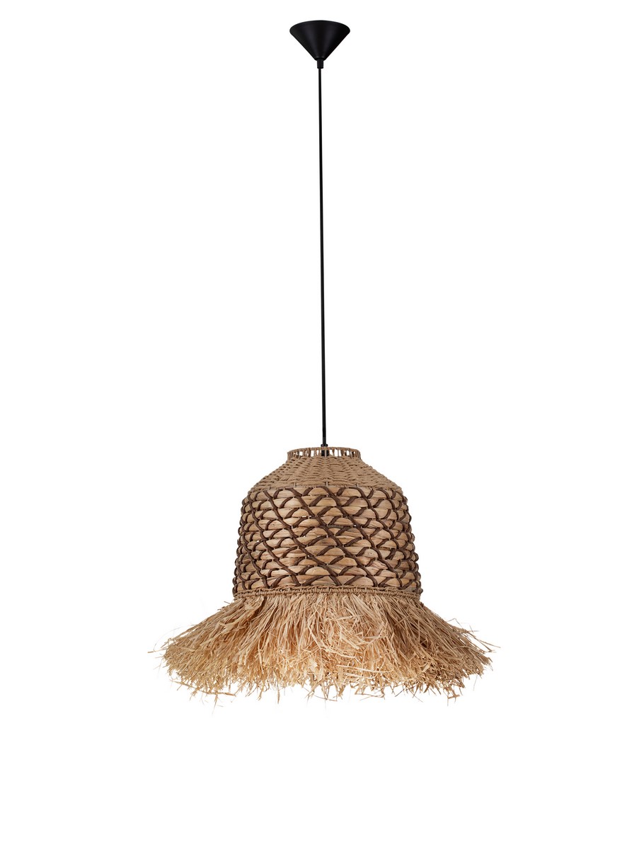 Luces Exclusivas FANLIZA Lampa Wisząca ø 12cm E27 hiacynt wodny/rafia/sznurek/stal drewno jasne i ciemne LE45359