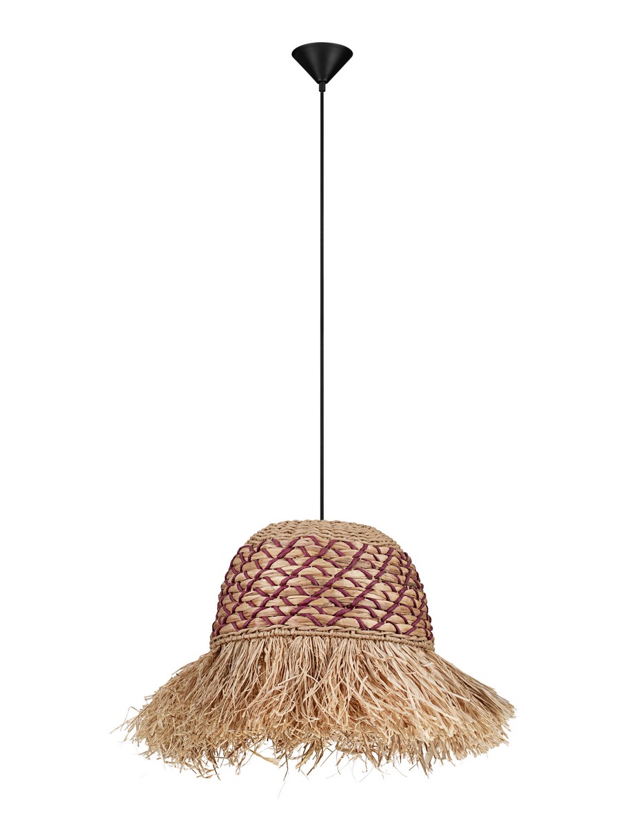 Luces Exclusivas FANLIZA Lampa Wisząca ø 12cm E27 hiacynt wodny/rafia/sznurek/stal drewno jasne i ciemne LE45358