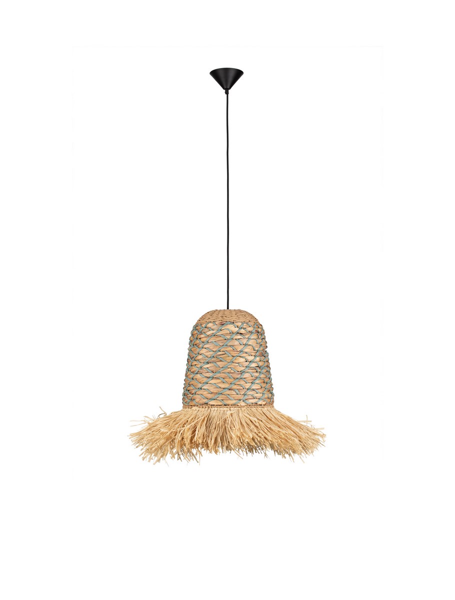 Luces Exclusivas FANLIZA Lampa Wisząca ø 12cm E27 hiacynt wodny/rafia/sznurek/stal drewno jasne i ciemne LE45360