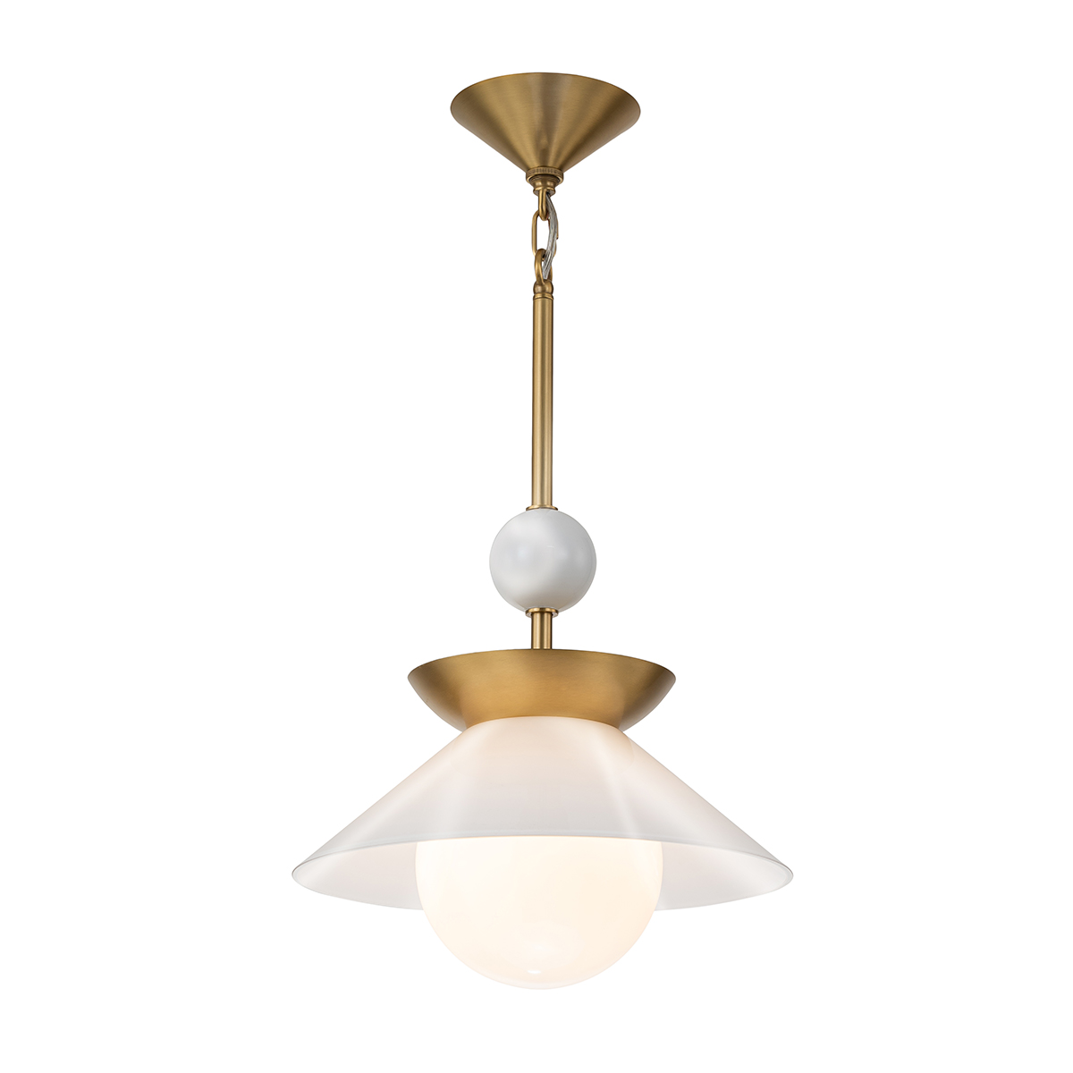 Quintiesse Średnia lampa wisząca Saucer 1 źródło światła Postarzany mosiądz Elstead Lighting QN-SAUCER-1P-M-AB-OPAL