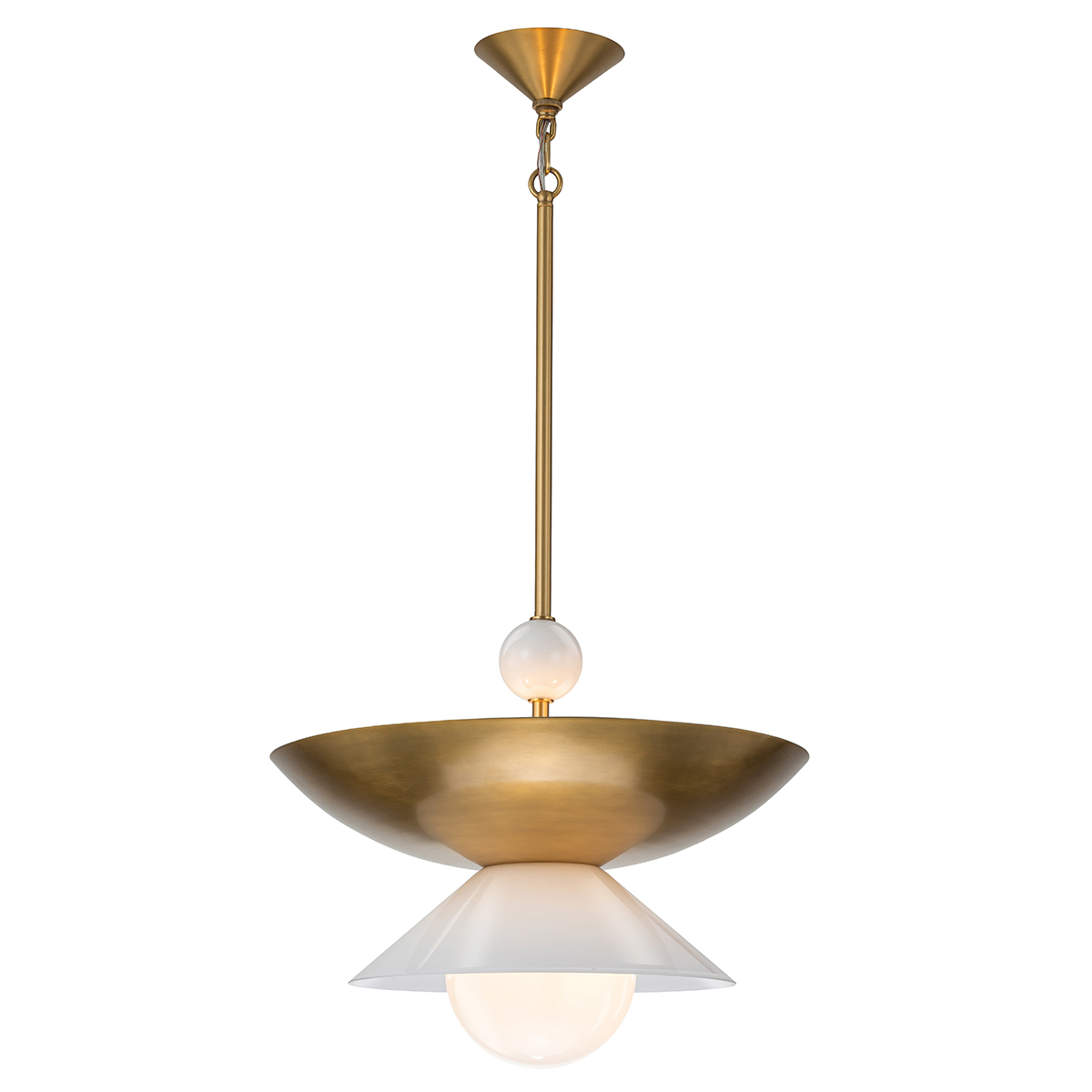 Quintiesse Duża lampa wisząca Saucer 4 źródła światła Postarzany mosiądz Elstead Lighting QN-SAUCER-4P-L-AB-OPAL