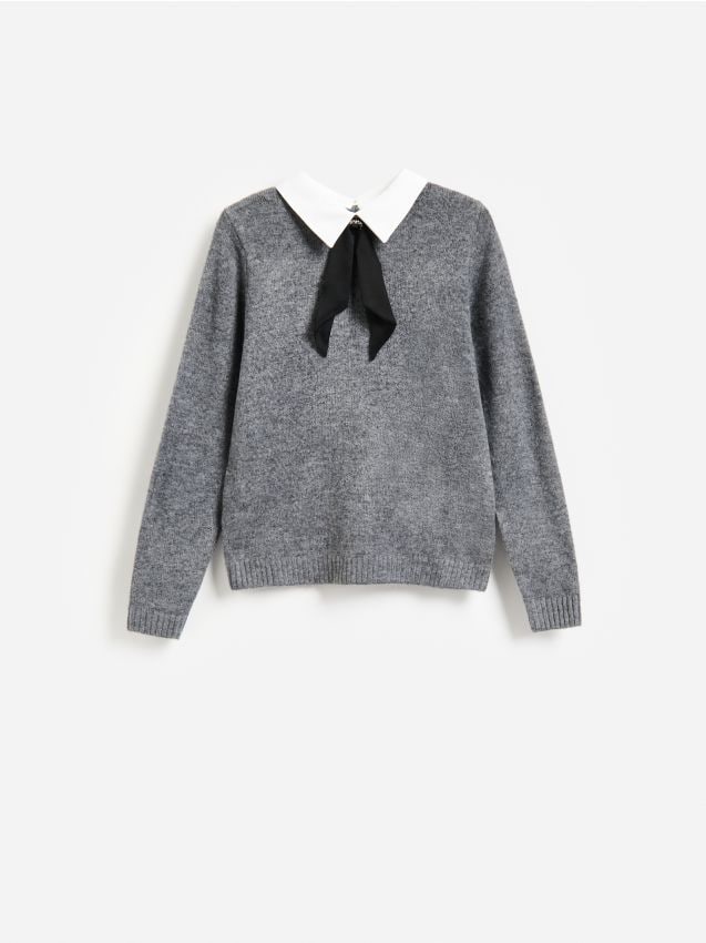 Reserved - Sweter z ozdobnym kołnierzem - szary