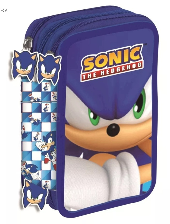 SONIC THE HEDGEHOG JEŻ potrójny piórnik z wyposażeniem