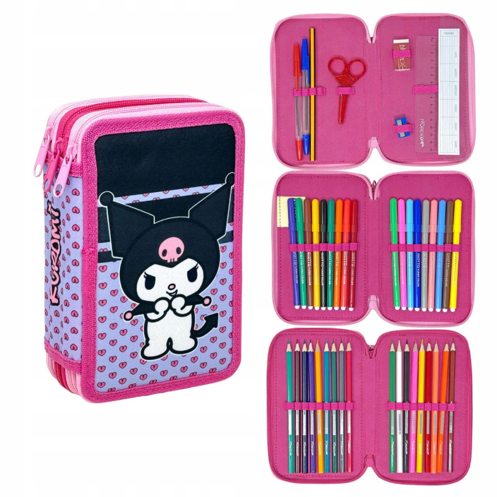 HELLO KITTY KUROMI Piórnik rozkładany potrójny z wyposażeniem